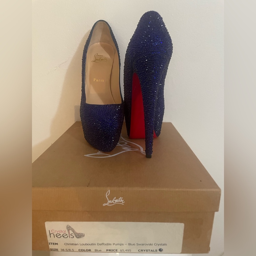 Christian louboutin blue straws bedazzle daffodil pumps